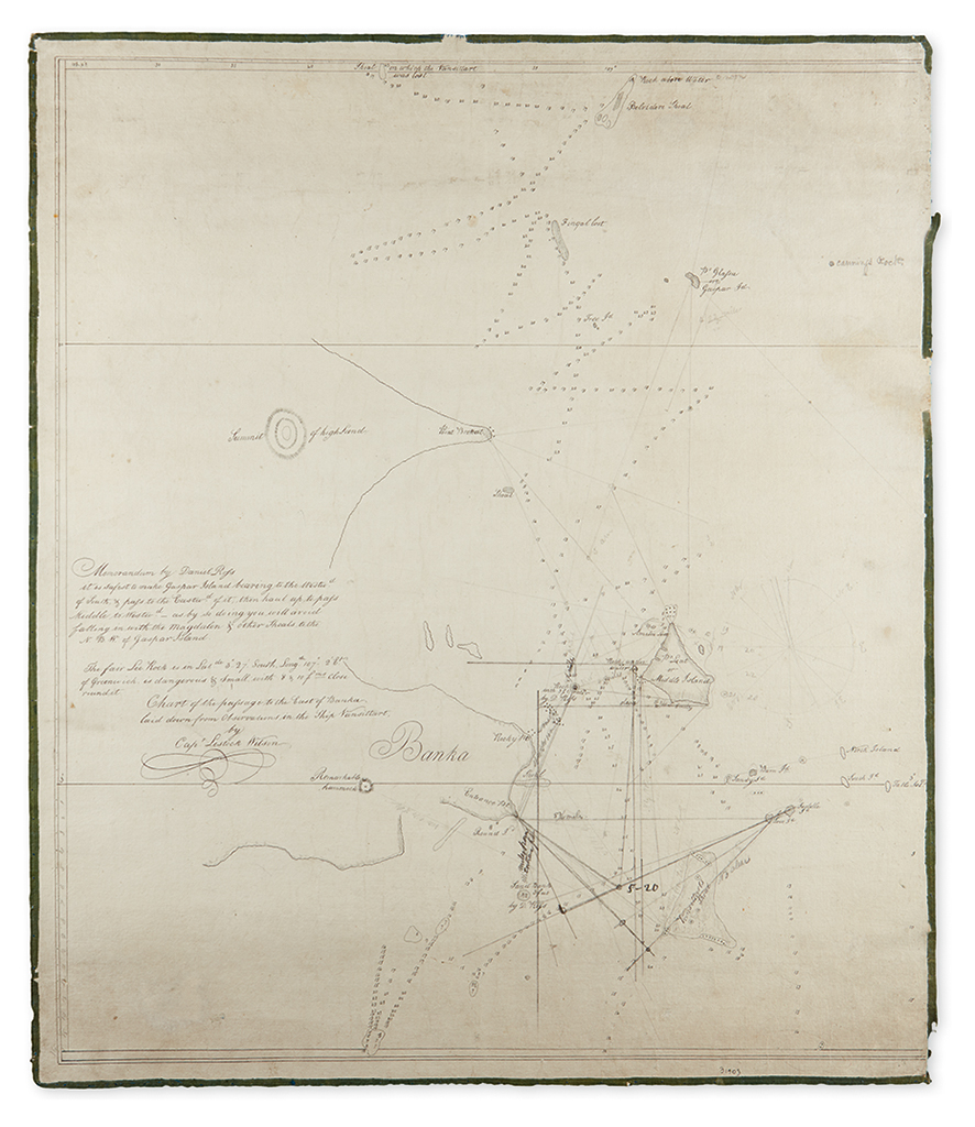 (BANGKA ISLAND.) [Ross, Daniel.] Chart of the passage to the East of Banka